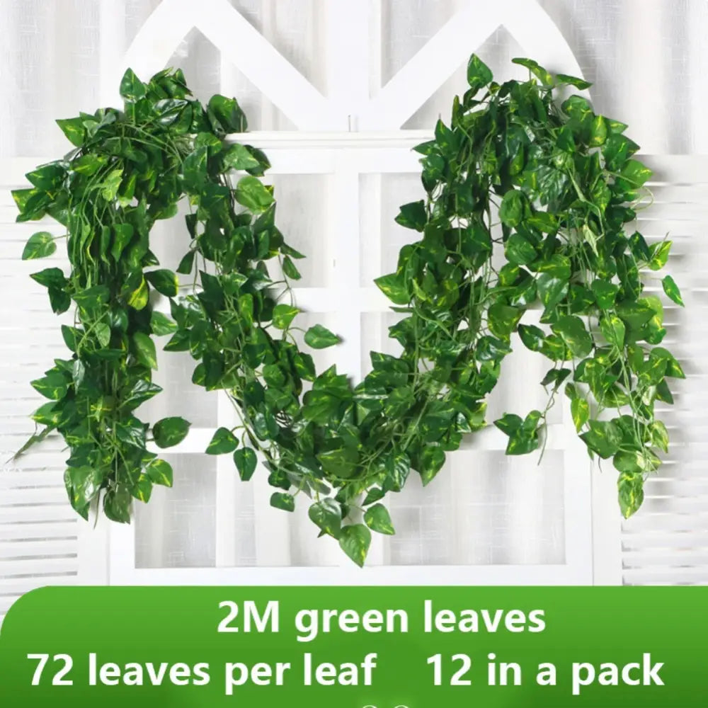 12 Pcs Artificial Leaves Garland (2M) | Realistic Hanging Vines for Outdoor & Party Decor
