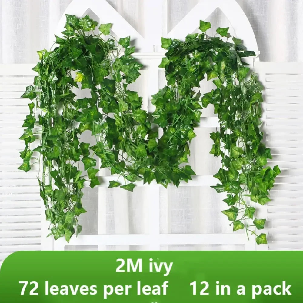 12 Pcs Artificial Leaves Garland (2M) | Realistic Hanging Vines for Outdoor & Party Decor - Ninjanew