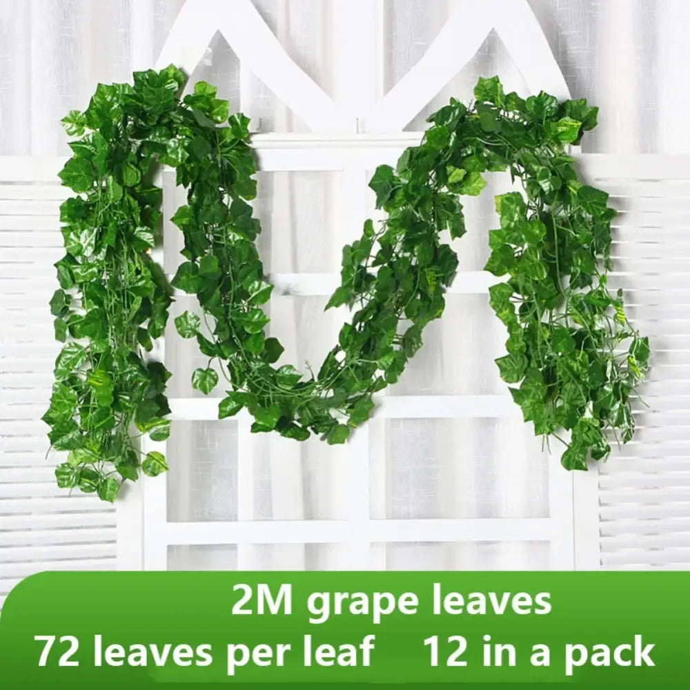 12 Pcs Artificial Leaves Garland (2M) | Realistic Hanging Vines for Outdoor & Party Decor - Ninjanew