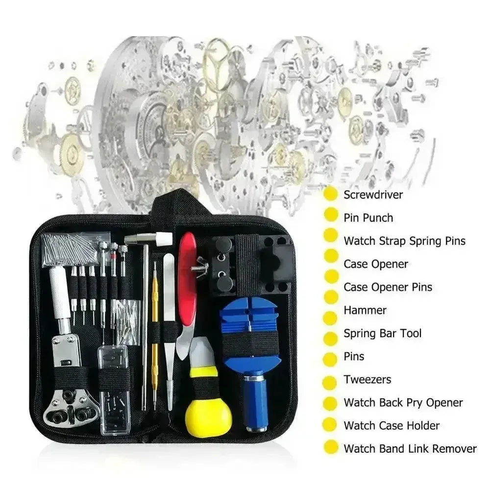 147pcs Watch Repair Tool Kit with Case Opener, Strap Remover, Spring Pins, Screwdrivers & Storage Bag - Ninjanew