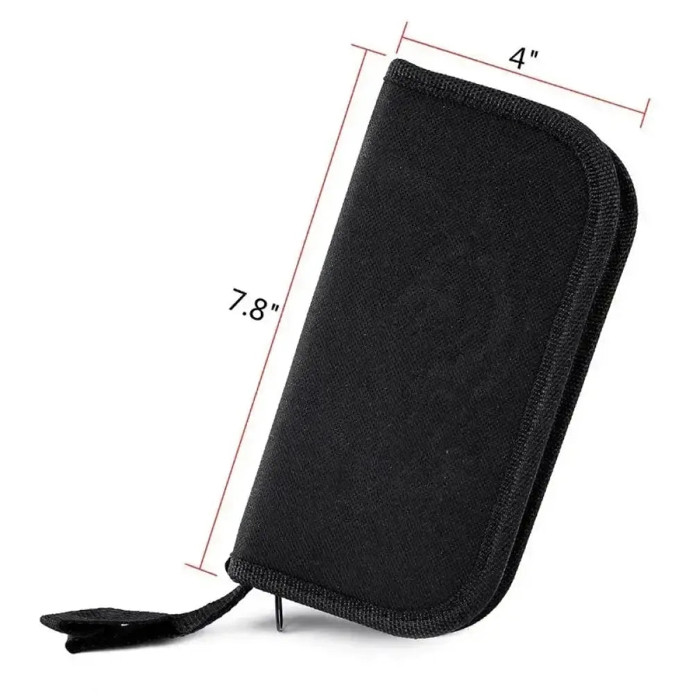 Black zippered wallet 7.8 x 4 inches for watch repair tool kit with storage bag