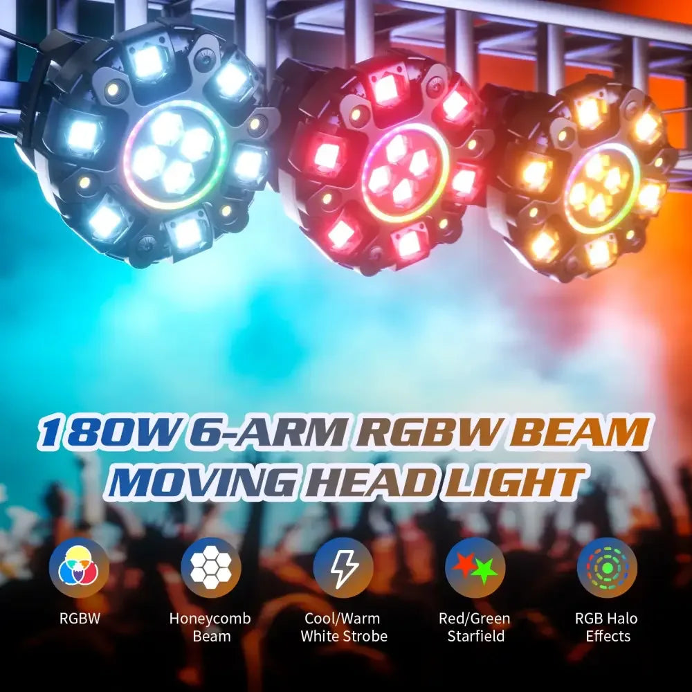 180W RGBW moving head light with honeycomb beam and strobe effects