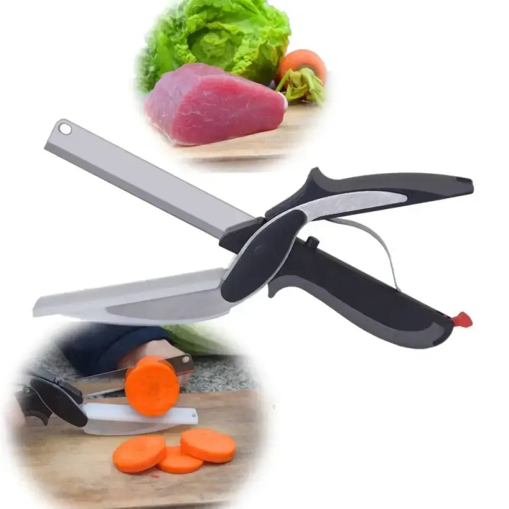 Clever Cutter Vegetable Scissors: Silver and black shears with red accents