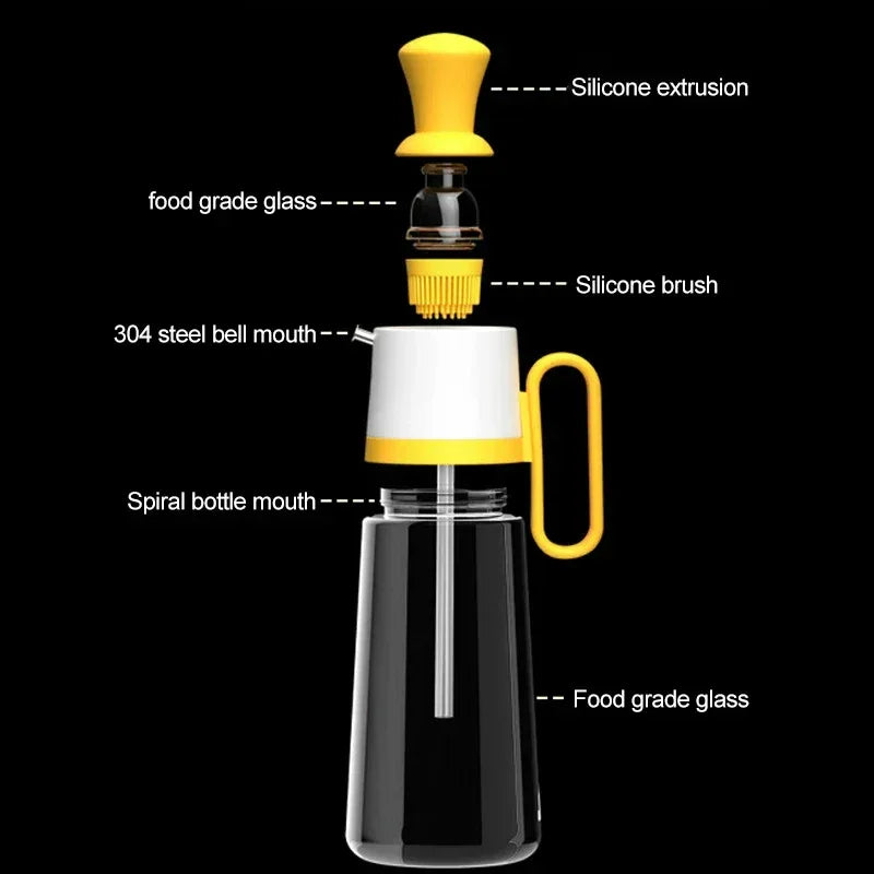 550ml 2-in-1 Glass Oil Dispenser & Brush BBQ Oil Bottle with SS Spout - Yellow