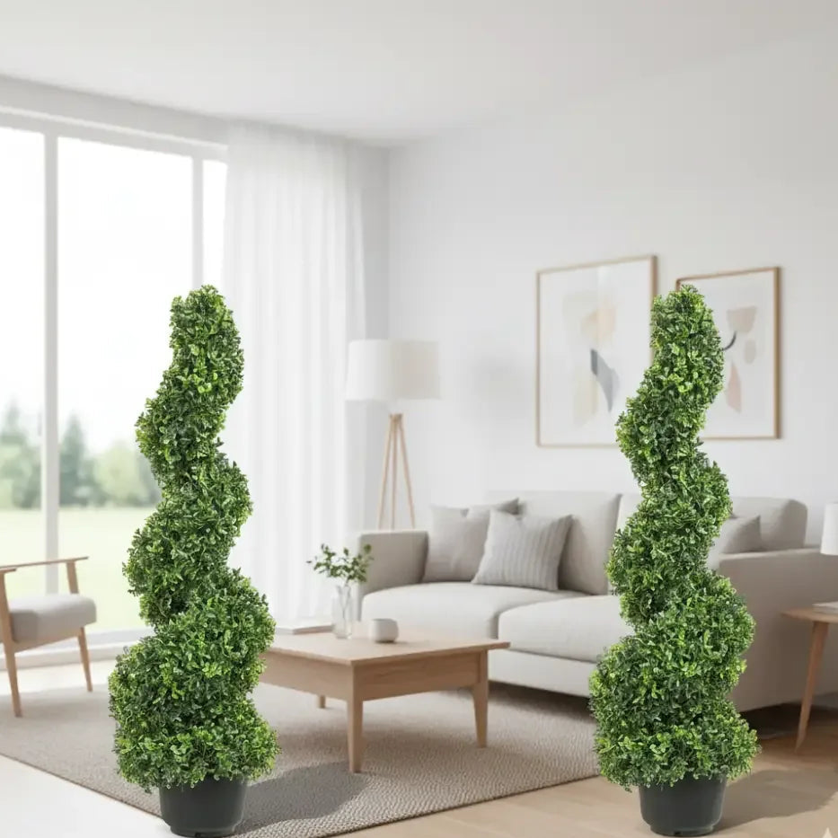 2-Pack Artificial Boxwood Spiral Topiary Tree | 24/36/48in High, Realistic & UV Resistant PE - Ninjanew