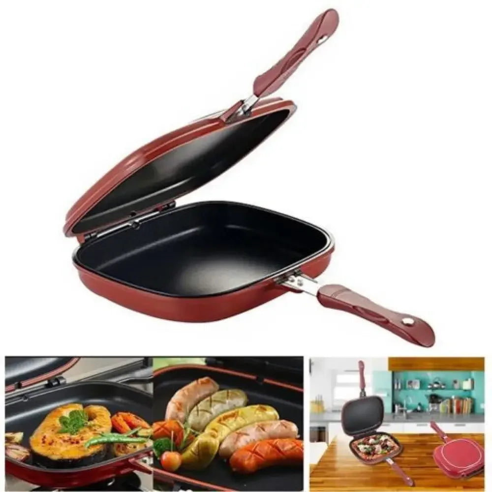 28cm Double Side Grill Fry Pan Cookware Stainless Steel - Ninjanew