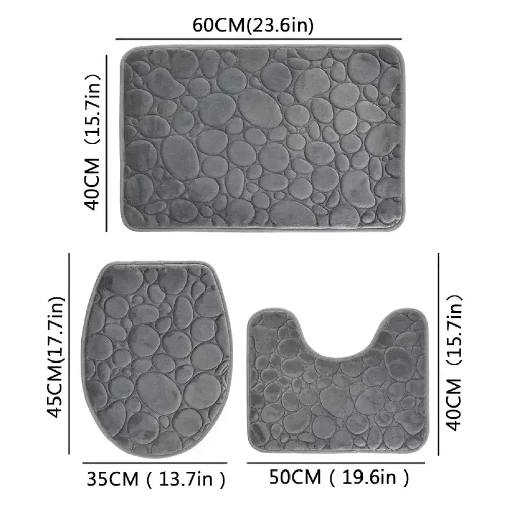 3-Piece Solid Color Simple Bathroom Mat Set Water-Absorbent, Non-Slip, Soft Microfiber - Ninjanew