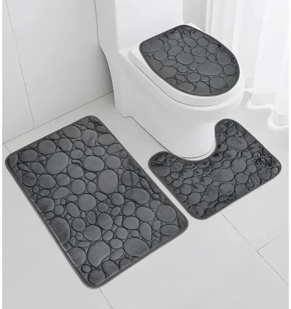 3-Piece Solid Color Simple Bathroom Mat Set Water-Absorbent, Non-Slip, Soft Microfiber - Ninjanew