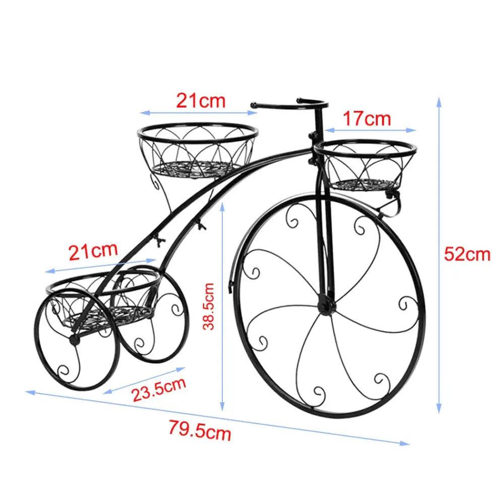 3-Tier Bicycle Plant Stand Wrought Iron Tricycle Planter for Indoor Outdoor