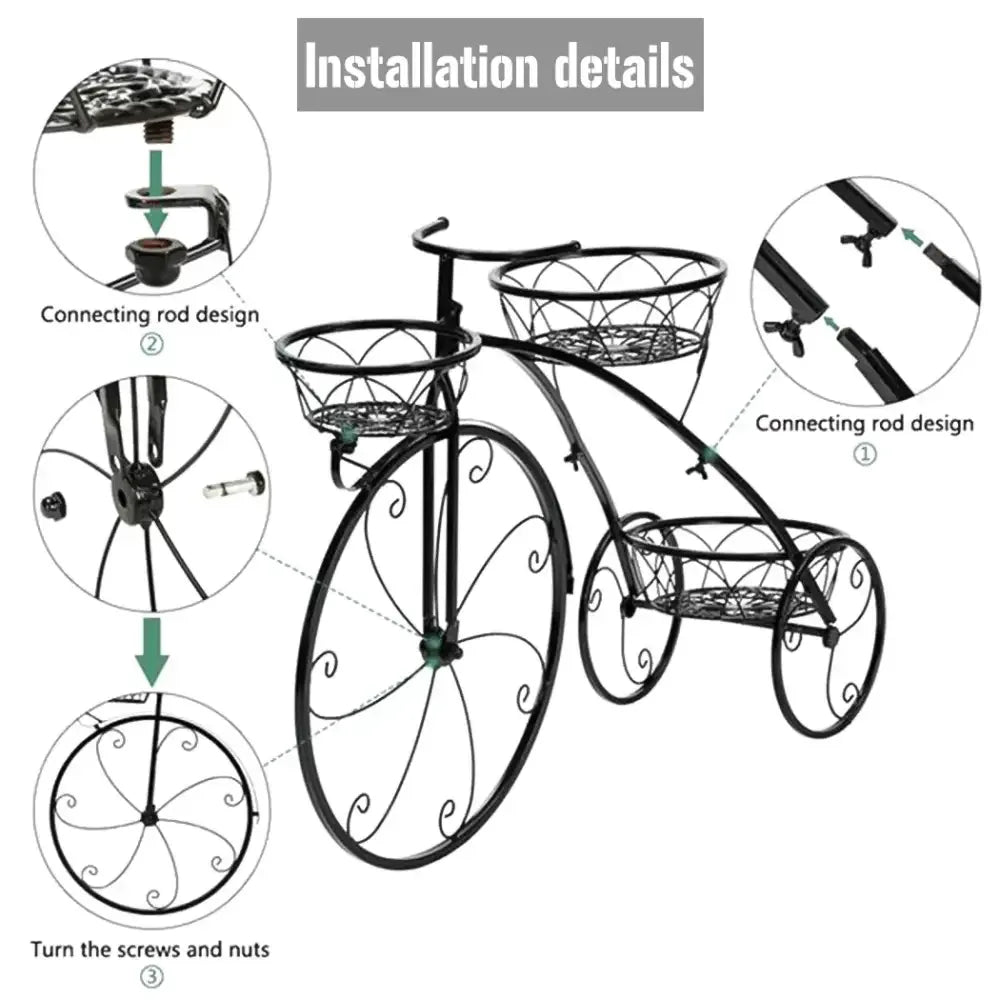 3-Tier Bicycle Plant Stand Wrought Iron Tricycle Planter for Indoor Outdoor - Ninjanew
