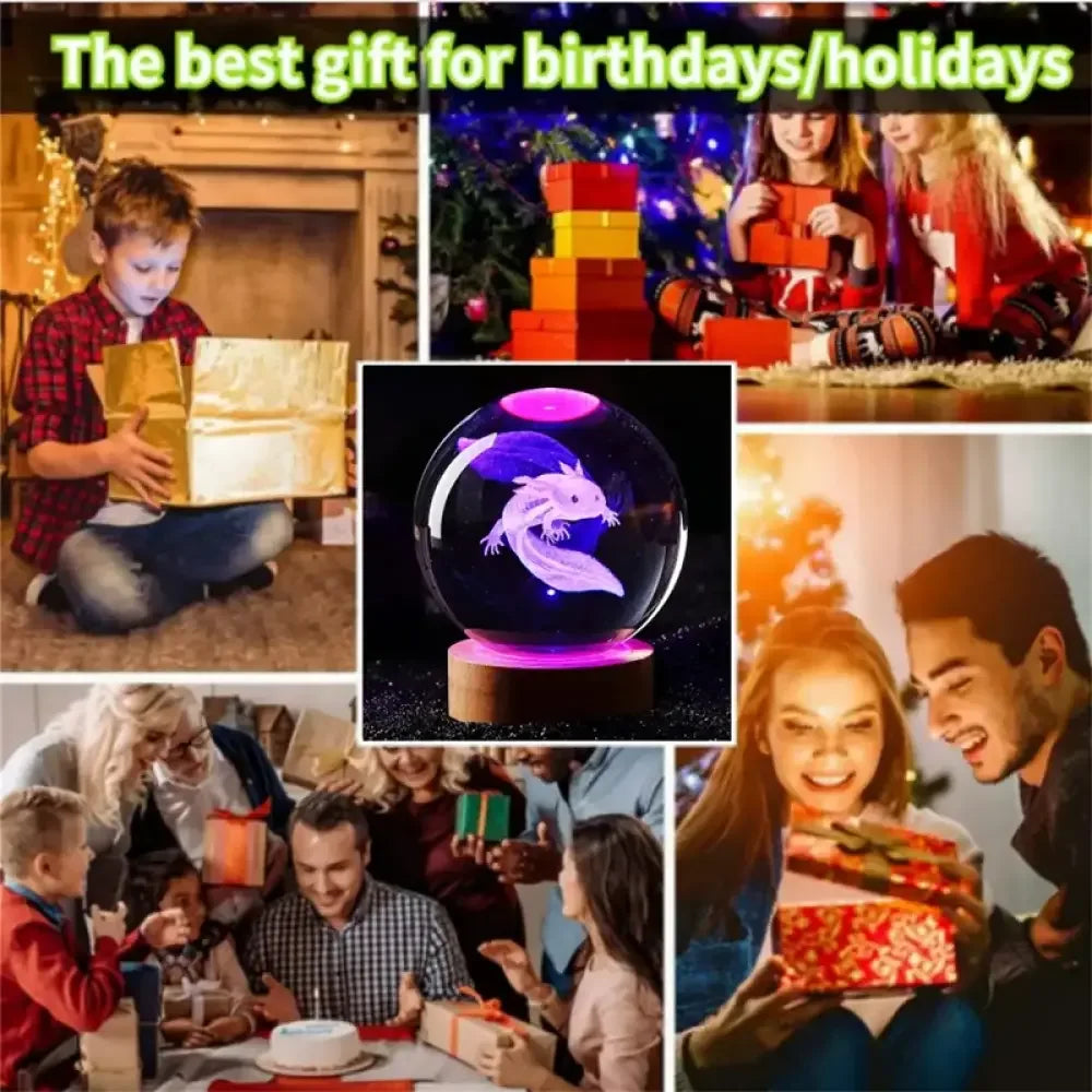 3D laser engraved crystal ball night light with glowing purple dragon