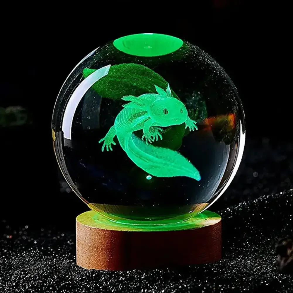 3D axolotl laser engraved crystal ball colored night light