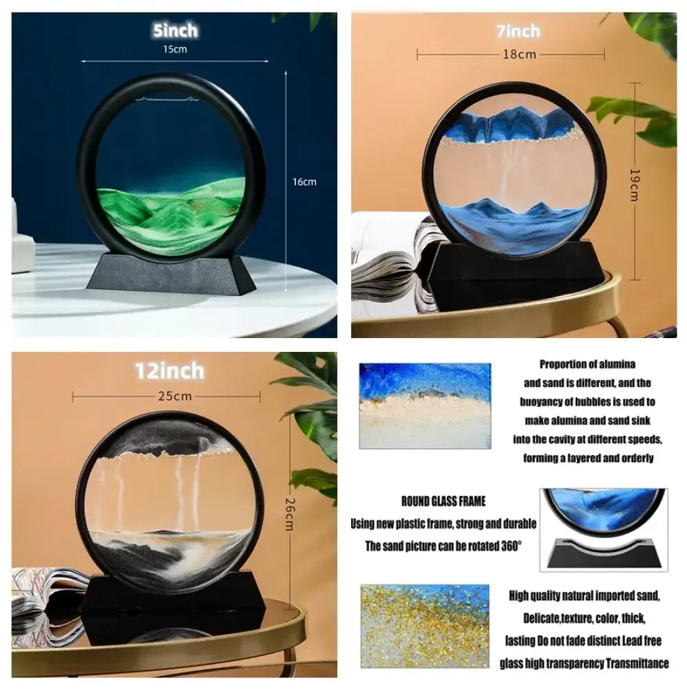 3D Moving Sand Art Lamp with 12-inch round glass display