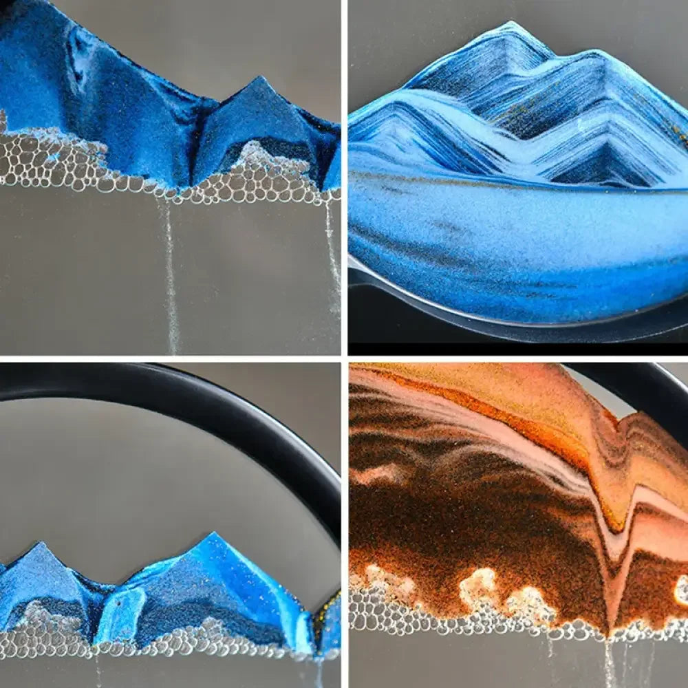 Blue and silver metallic headband with moving sand art pattern