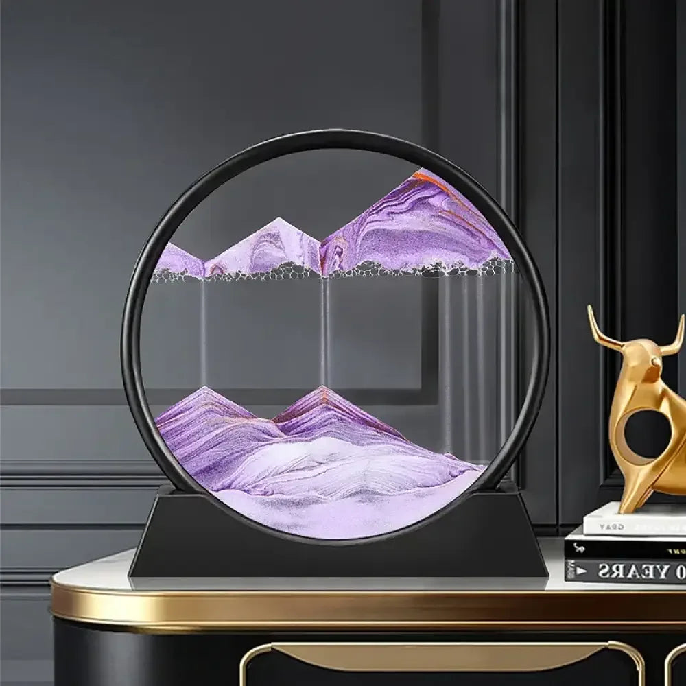 Purple pink marble mountain sand art lamp in circular frame