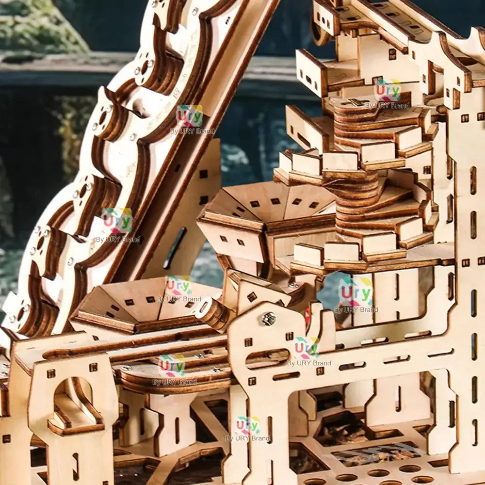3D Wooden Puzzle Electric Track Device Marble Run Set with Counter Current Compass -