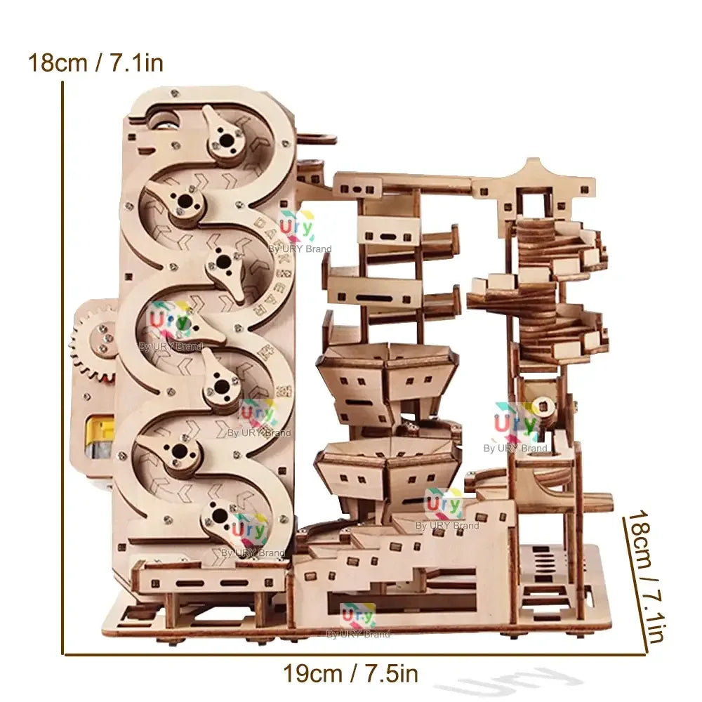 3D Wooden Puzzle Electric Track Device Marble Run Set with Counter Current Compass -