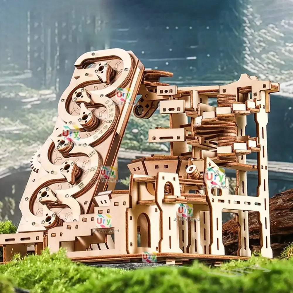 3D Wooden Puzzle Electric Track Device Marble Run Set with Counter Current Compass -