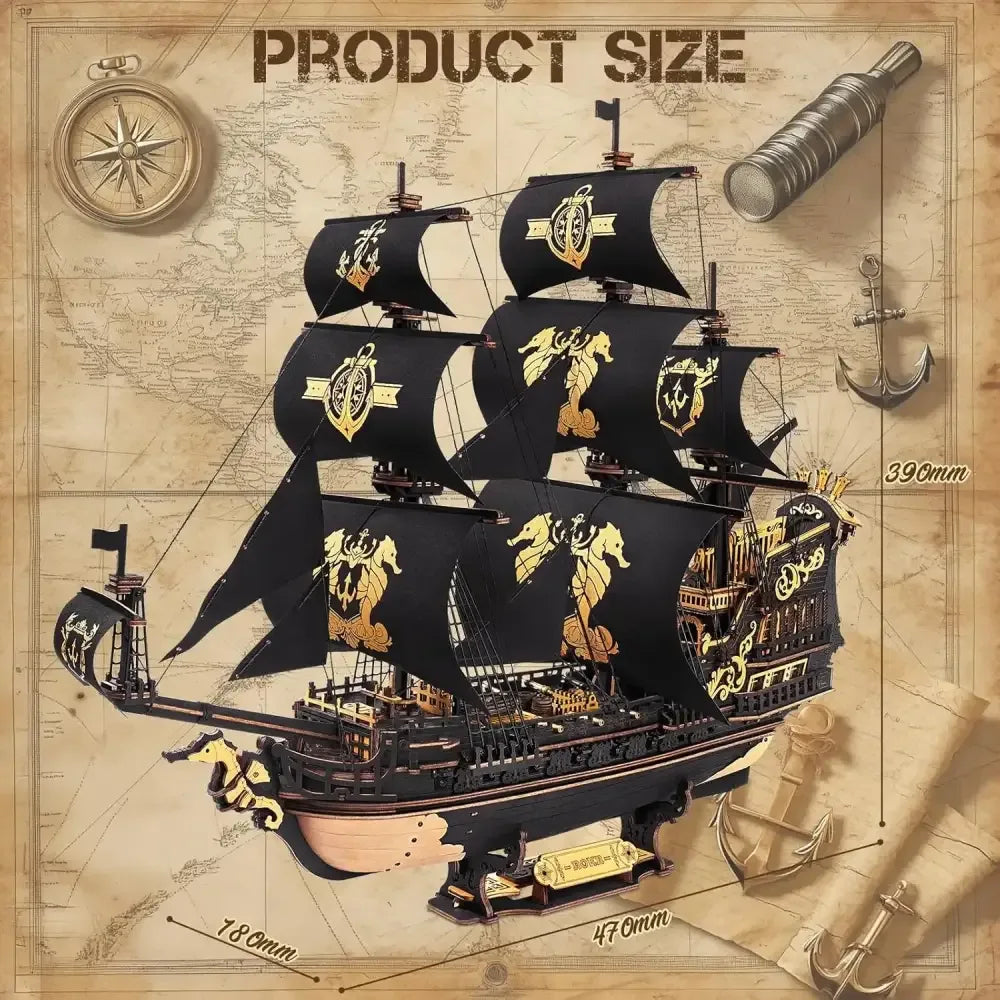3D Wooden Seahouse Barque Puzzle DIY Nautical Model Kit for Teens & Adults Desk Decor -
