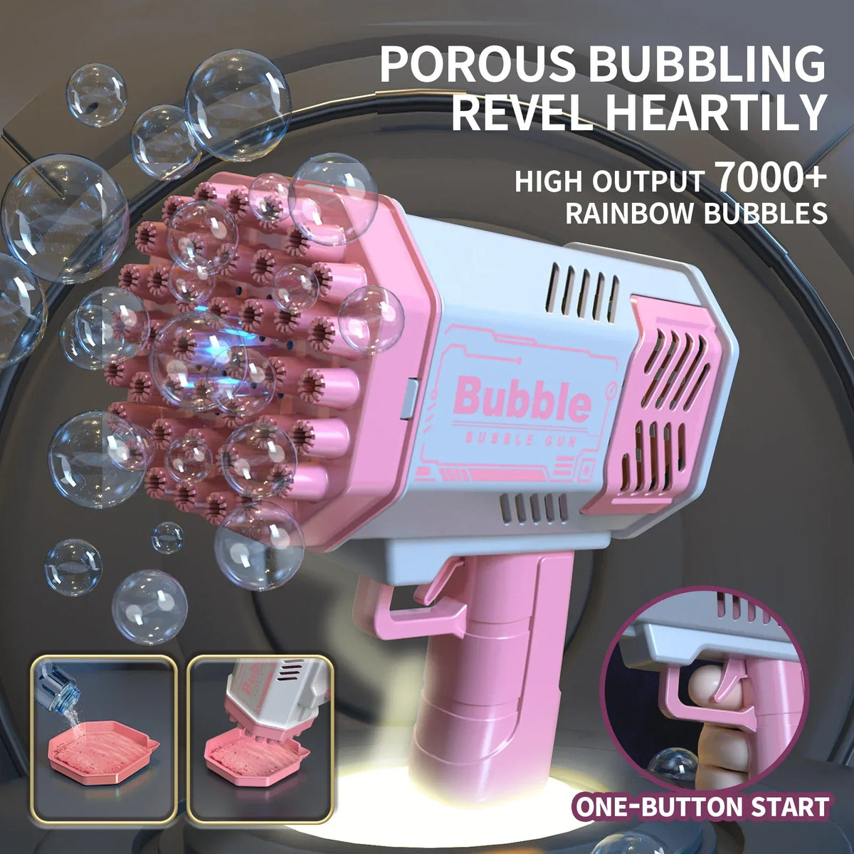 40-Hole Automatic Bubble Machine High-Output Outdoor Bubble Blower with Light - Blue