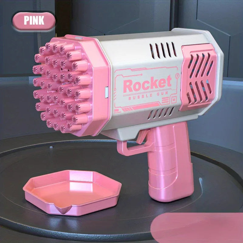 40-Hole Automatic Bubble Machine High-Output Outdoor Bubble Blower with Light - Pink