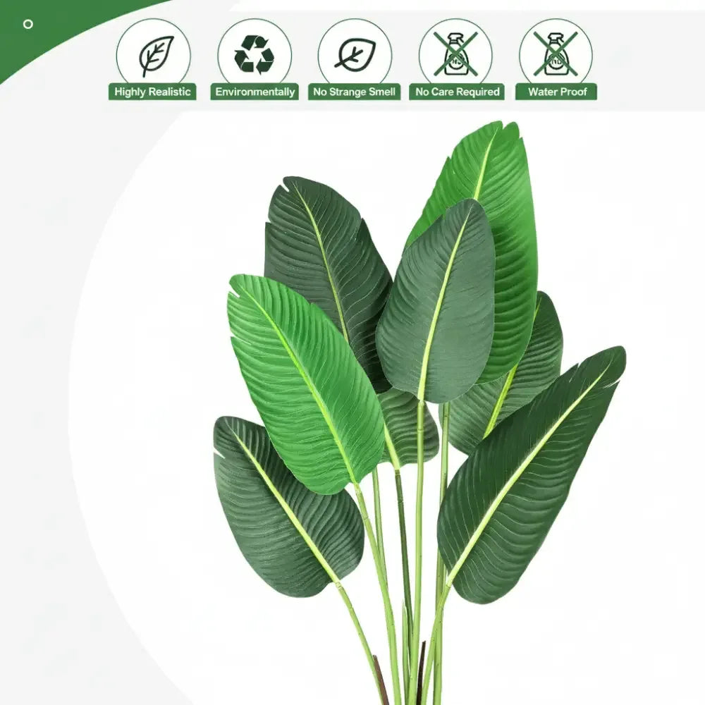 4Ft Artificial Bird of Paradise Plant | Fake Tropical Palm Tree w/ 8 Trunks & Banana Leaves - 48 inch