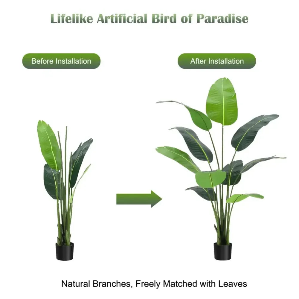 5 FT Artificial Bird of Paradise Plant | Fake Tropical Palm Tree for Indoor/Outdoor Decor -