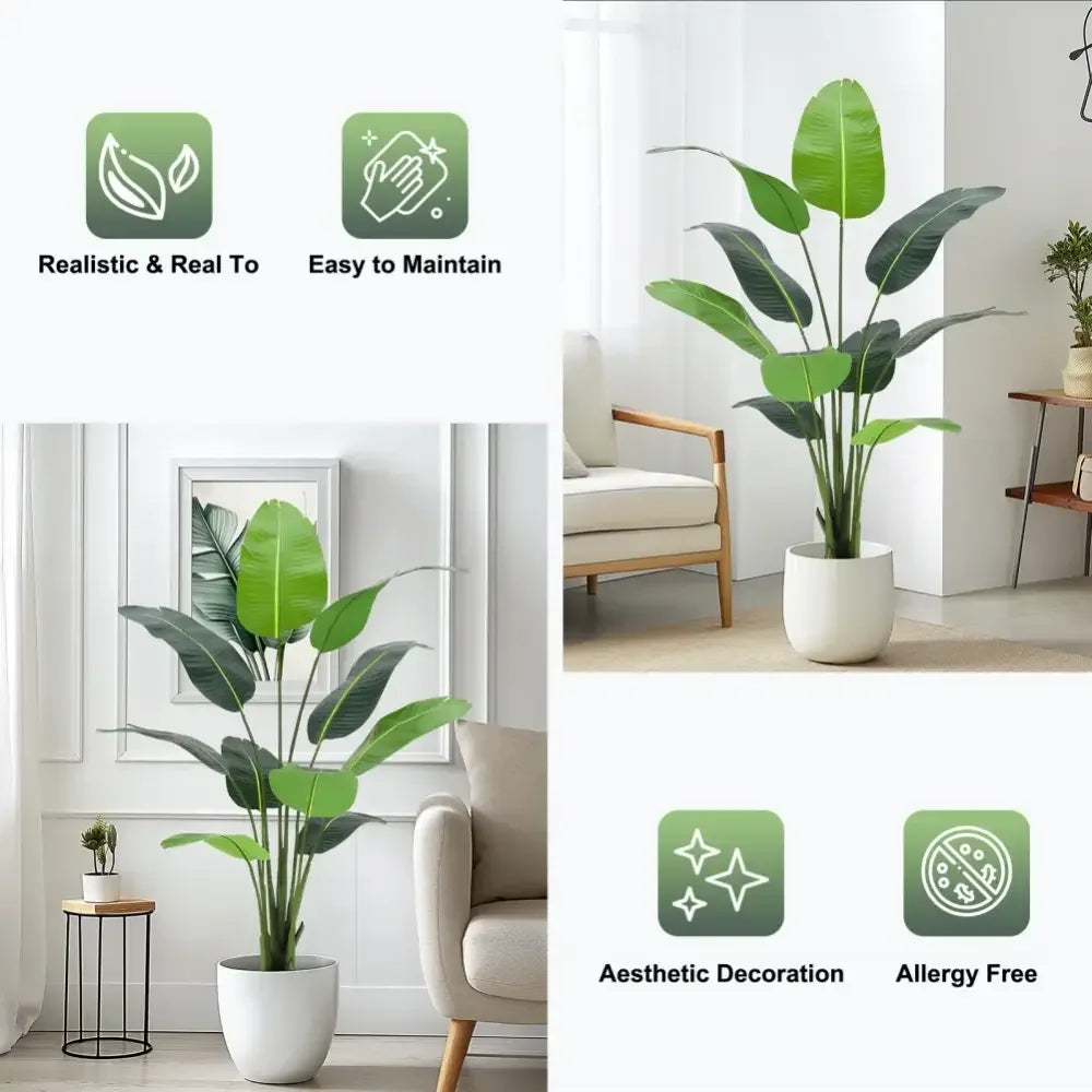 5 FT Artificial Bird of Paradise Plant | Fake Tropical Palm Tree for Indoor/Outdoor Decor -