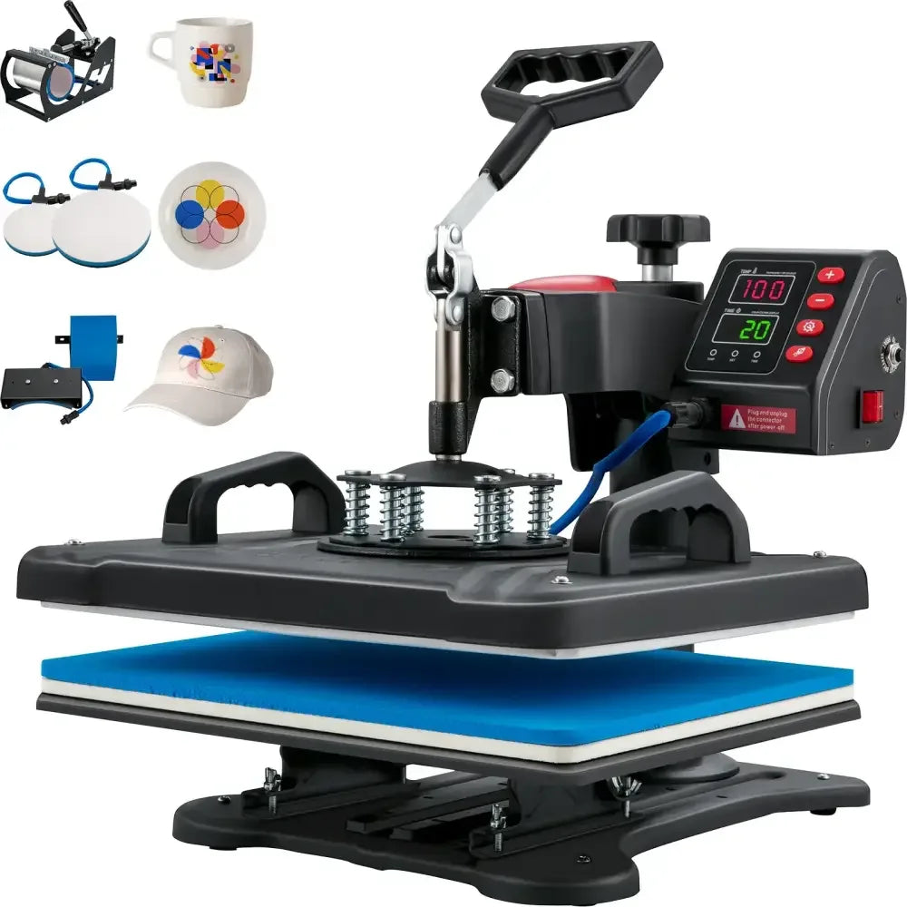 5-in-1 Professional Clamshell Heat Press Machine | 12"x15" Digital Sublimation Printer for T-Shirts, Mugs, & Hats -