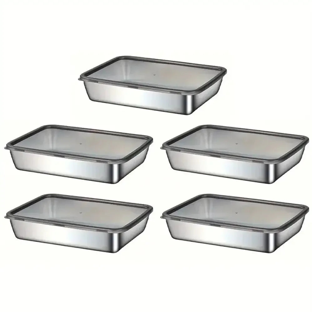 5-Piece Stainless Steel Food Storage Containers – Leak-Proof Lids, Durable & Reusable, Perfect for Meals, Fruits & Snacks -