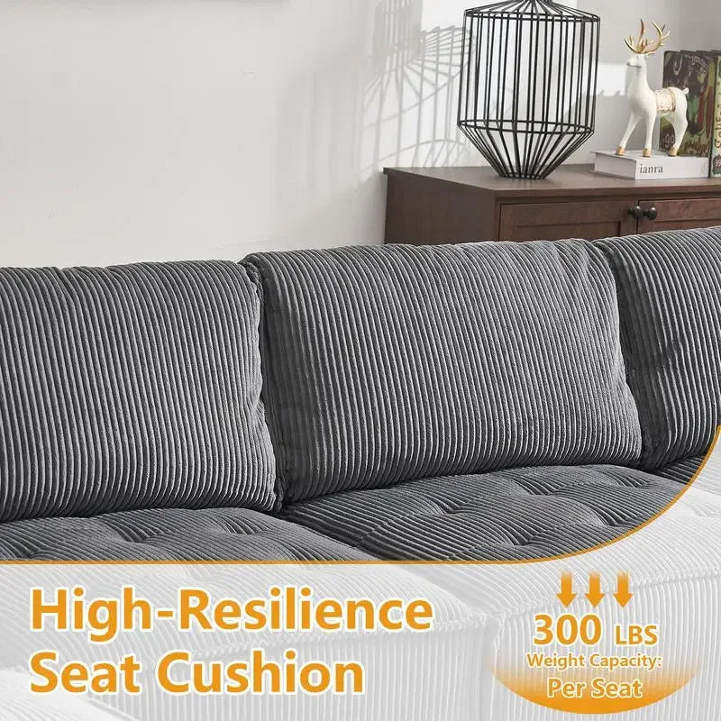 6-Seat Modular U-Shaped Sectional Reversible Corduroy Convertible Couch - Dark Grey