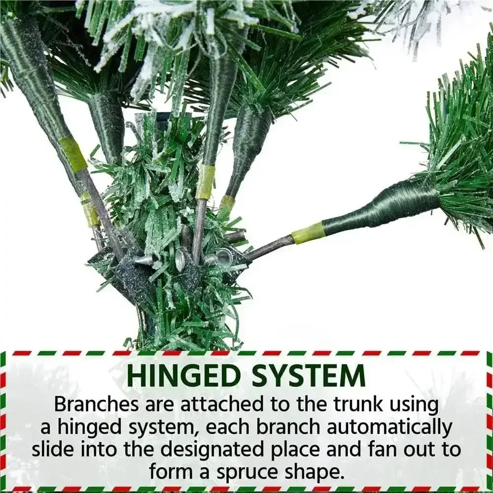 7ft Snow Flocked Artificial Christmas Tree | 1000 Tips, Foldable Metal Stand, 3 - Step Setup - Ninjanew