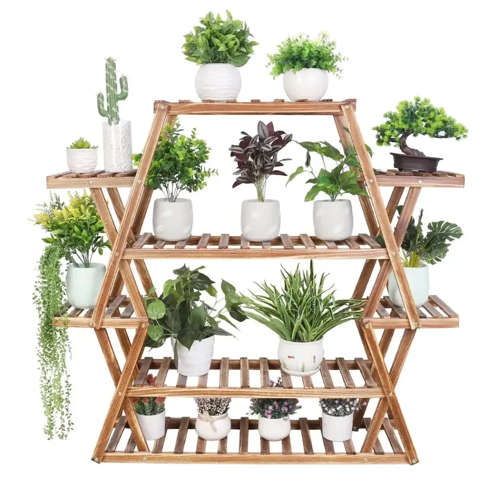 8-Tier Solid Wood Plant Stand Large Multi-Tier Bonsai Shelf for Indoor Outdoor -