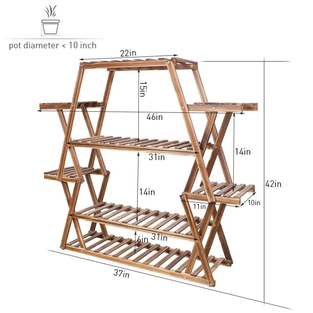 8-Tier Solid Wood Plant Stand Large Multi-Tier Bonsai Shelf for Indoor Outdoor -