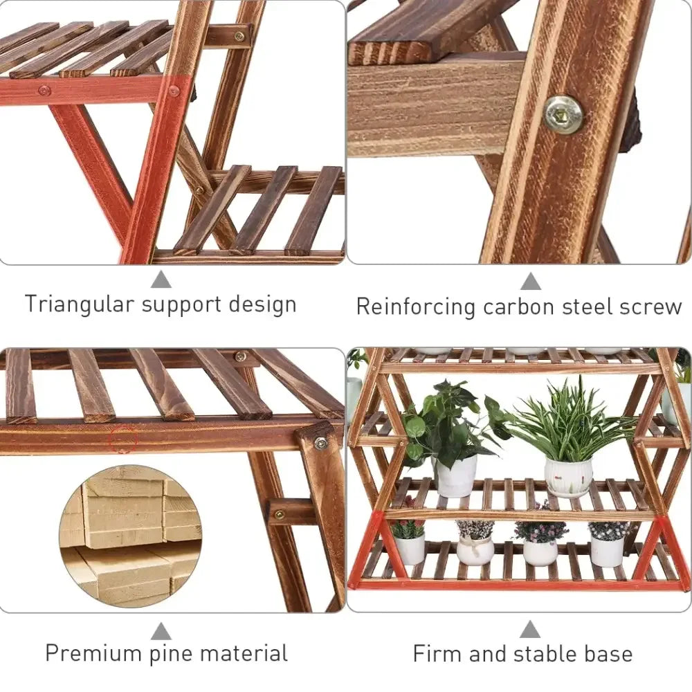 8-Tier Solid Wood Plant Stand Large Multi-Tier Bonsai Shelf for Indoor Outdoor -