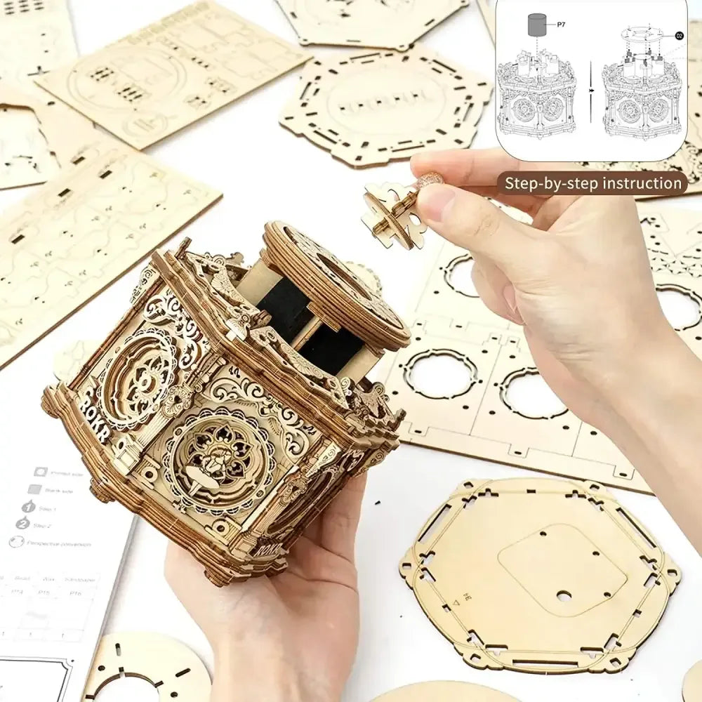 84PCS Rotatable 3D Starry Night Wooden Model Kit DIY Music Box Assembly Toy Gift - AMK51 Starry Night