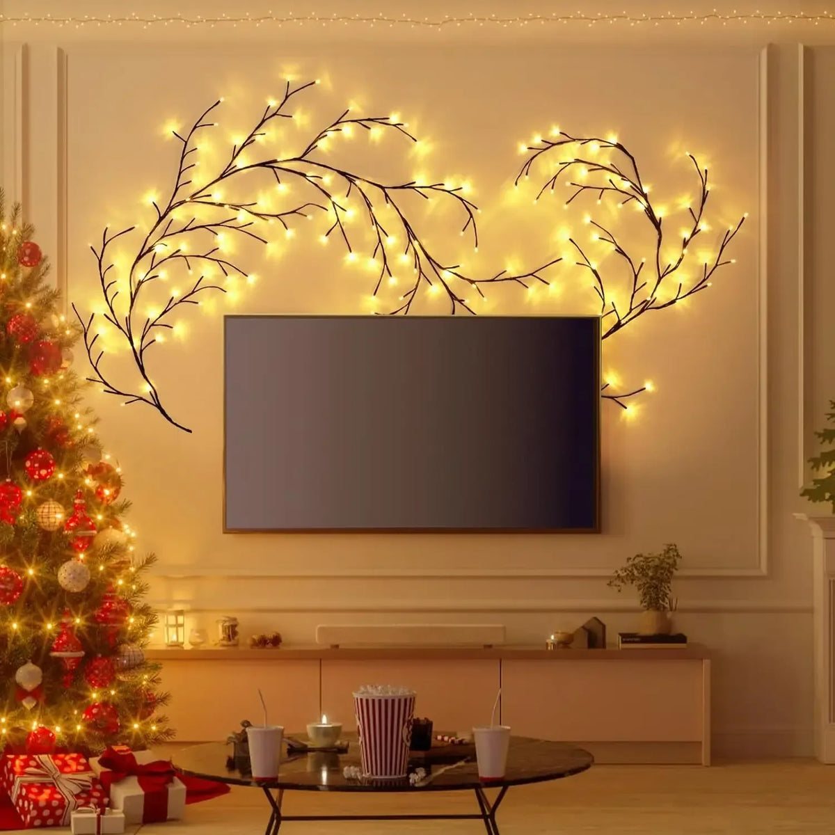 96 LED Willow Vine Branch Lights Remote Controlled USB Wall Decor Light -