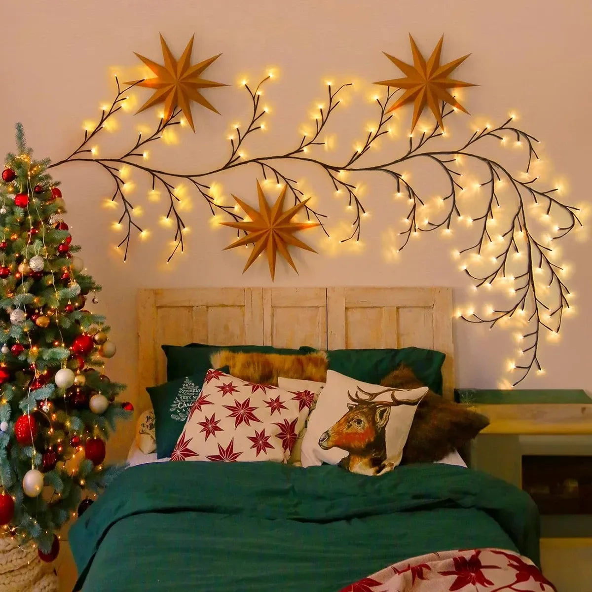 96 LED Willow Vine Branch Lights Remote Controlled USB Wall Decor Light -