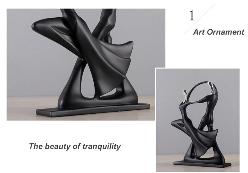 Black abstract art ornament on a gray background with text 'Art Ornament' and 'The beauty of tranquility'.