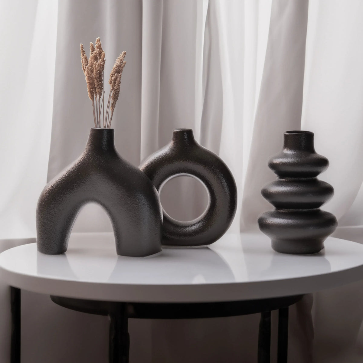 Boho Ceramic Vase Set – Minimalist Neutral Decorative Vases - Beige