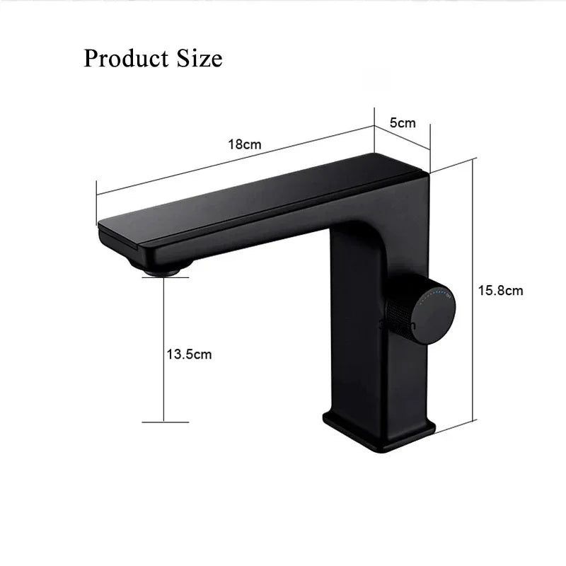 Digital LED Display Bathroom Faucet Intelligent Brass Basin Mixer Tap - Black