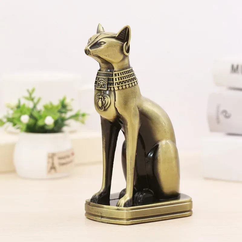 Egyptian Cat Statue Home Decor Retro Metal Bastet Figurine Ornament -