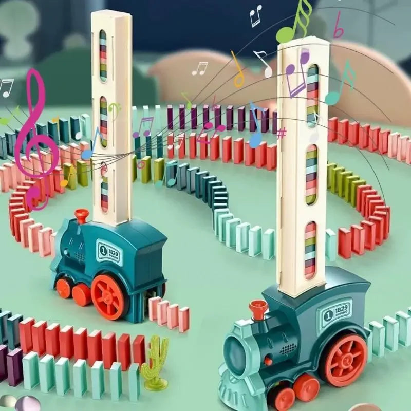 Automatic Electric Domino Train Set 60pc Colorful Blocks Educational Toy -