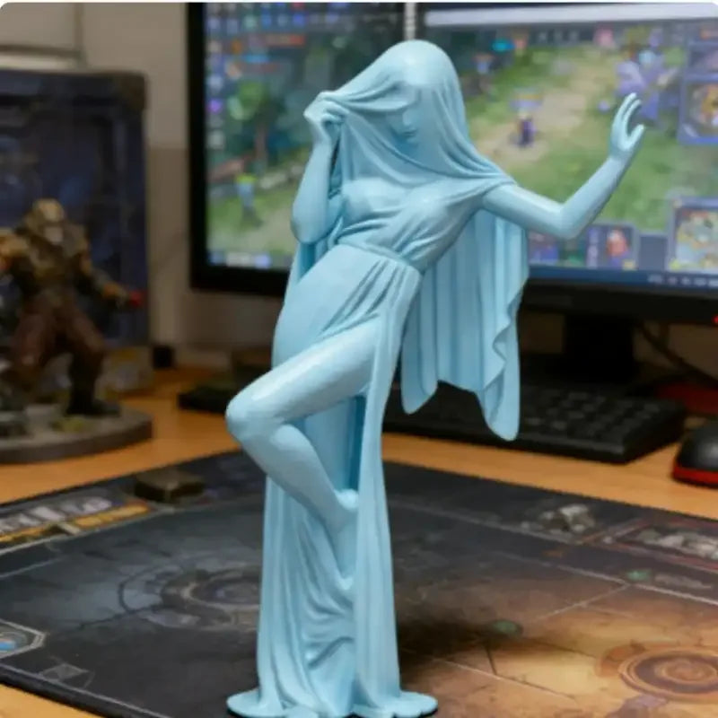 Elegant Veiled Lady Sculpture – Modern Artistic Resin Lady Statue Decor - Blue