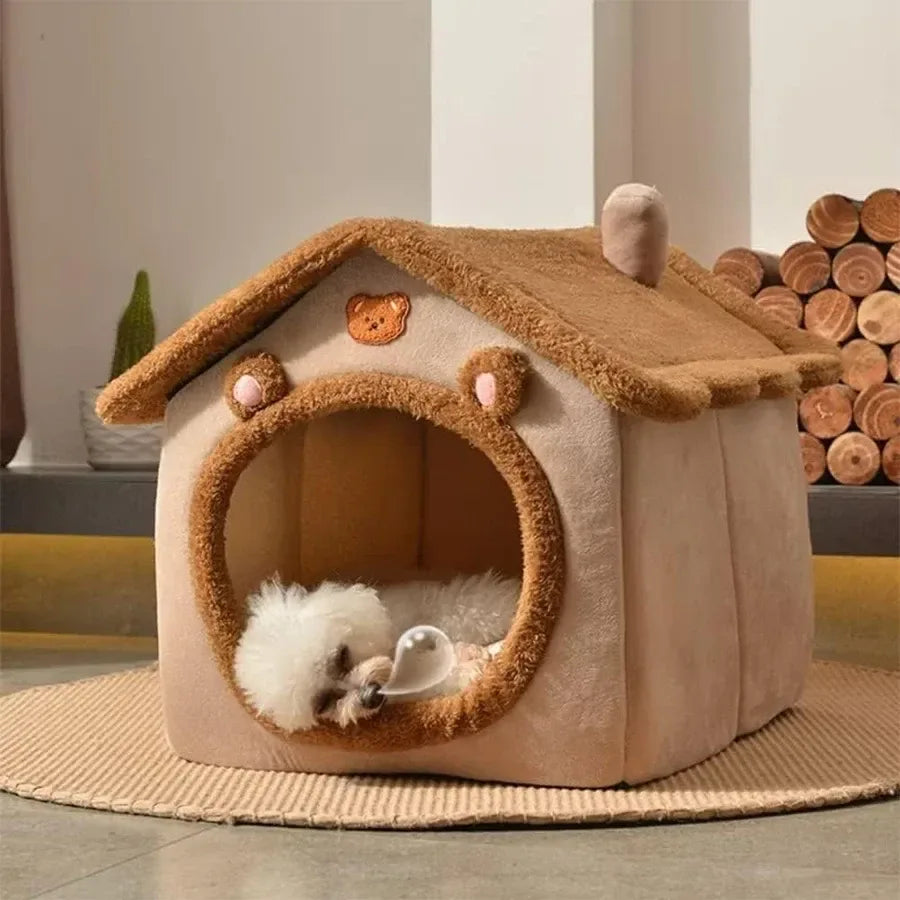 Foldable Winter Pet House Removable & Washable Cat Cave Puppy Sofa Bed - Small