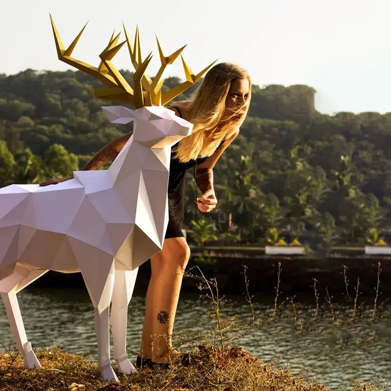 Geometric Deer Sculpture – Modern Origami Statement Decor - 100CM