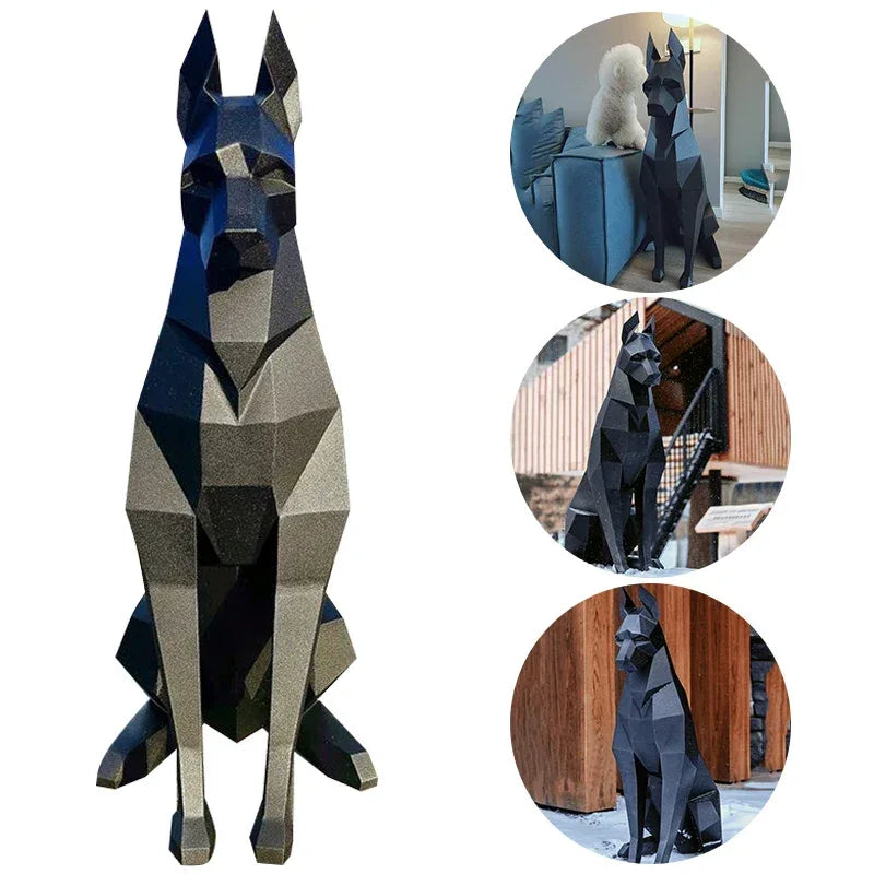 Geometric Doberman Sculpture – Modern Black Statement Decor - 100cm