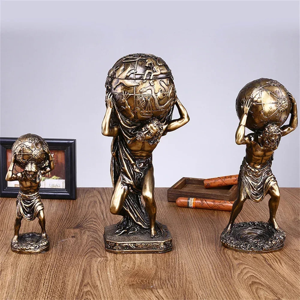 Greek Atlas Sculpture – Mythological Titan Resin Statement Figurine (Vintage Bronze Finish) - 15.5x11x33cm