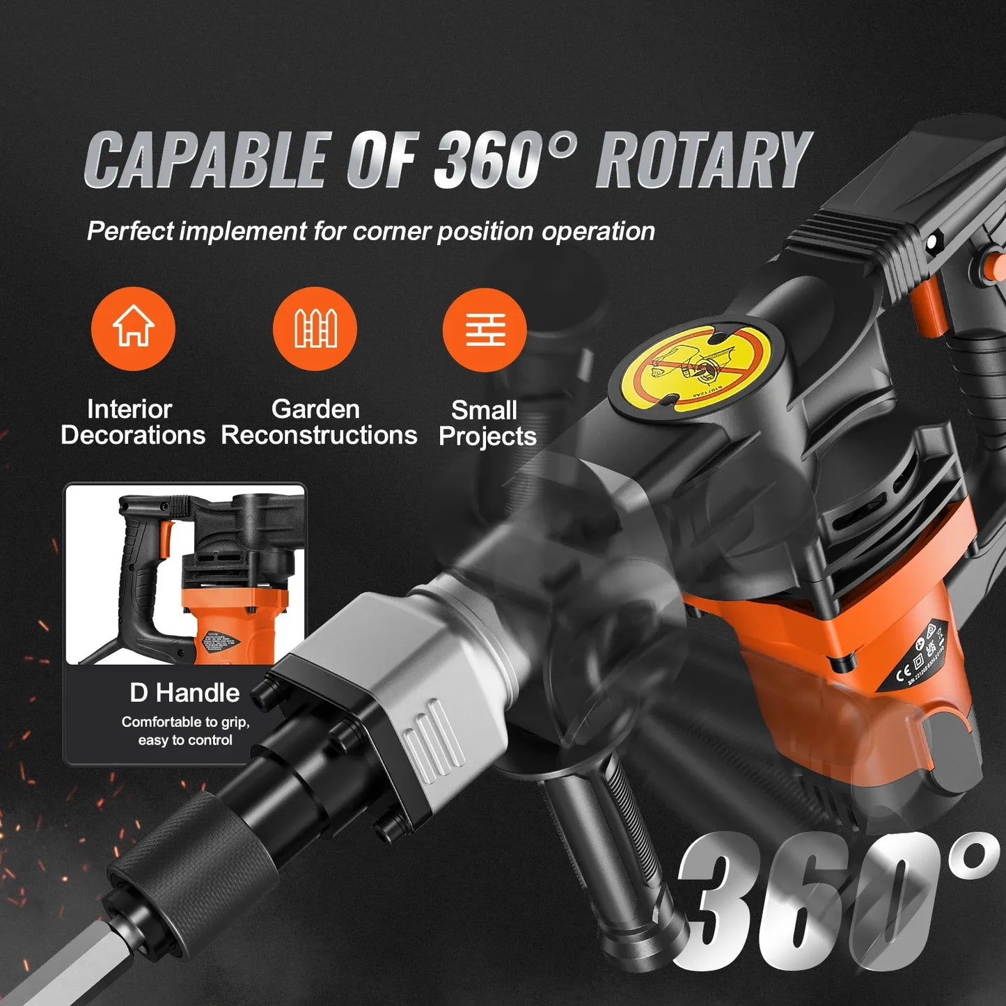 1400W Heavy-Duty Demolition Jack Hammer | 2900 BPM Electric Concrete Breaker with 2 Chisel Bits