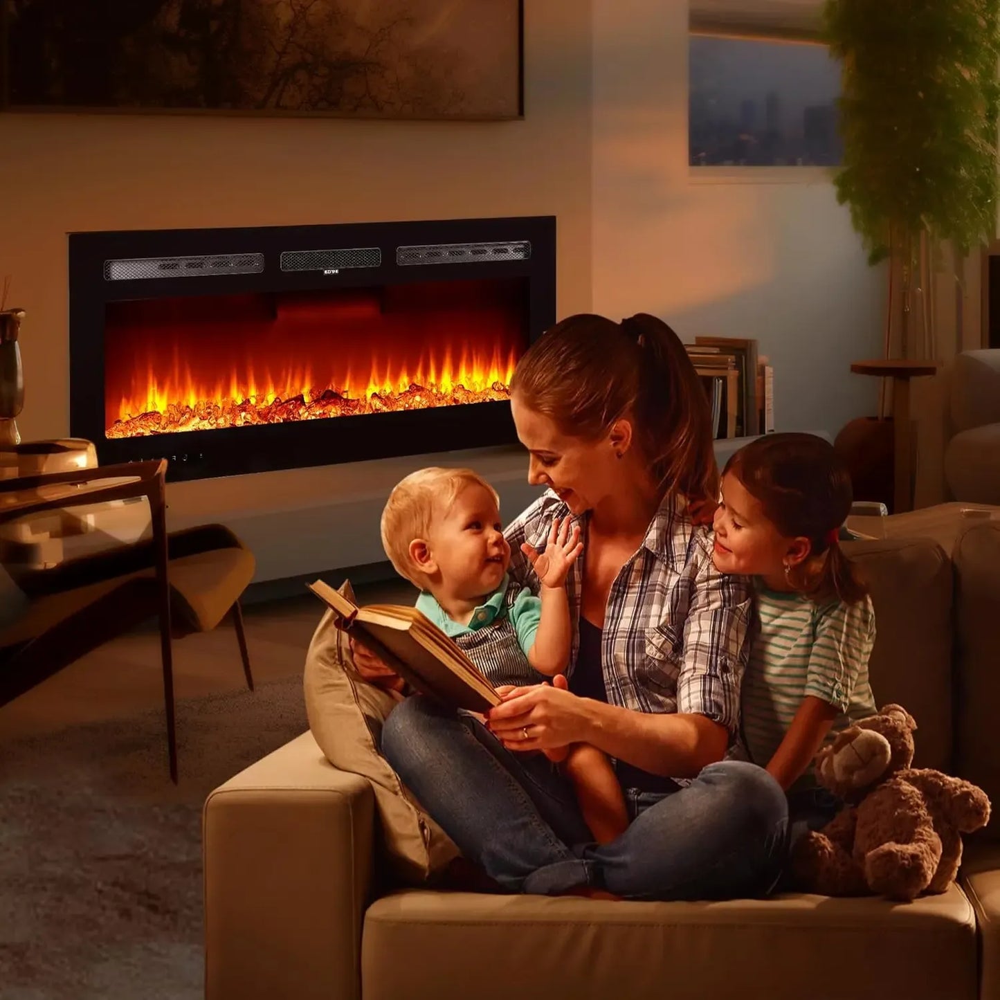 Ultra-Thin Wall Mounted Electric Fireplace | 12-Color Flame, Dimmable & Remote/Touch Control Heater